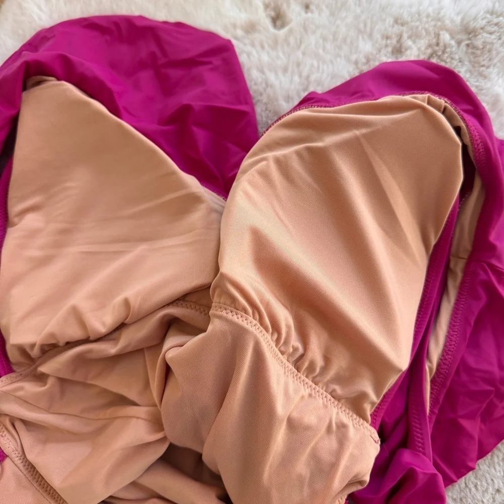 J Crew Plunge Neckline Ruched Ruffle One Piece Womens Size 10 Fuchsia Pink